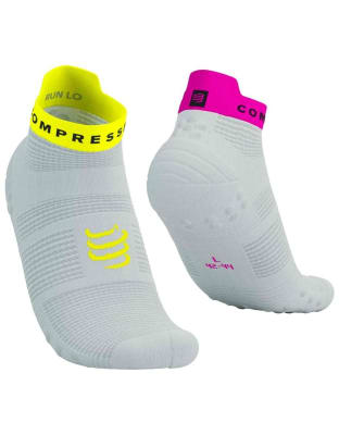 Compressport Pro Racing Socks v4.0 Run Low White Safe Yellow Neo Pink
