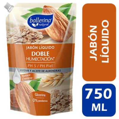 Ballerina Jabón Líquido de Glicerina Avena y Aceite de Almendras Doypack 750 ml