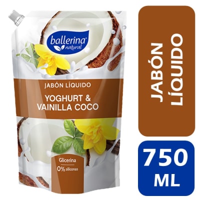 Ballerina Jabón Líquido de Glicerina Yoghurt y Vainilla Coco Doypack 750 ml1