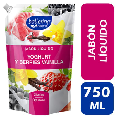 Ballerina Jabón Líquido de Glicerina Yoghurt y Berries Vainilla Doypack 750 ml1