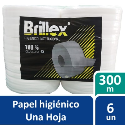 Brillex Papel Higiénico Jumbo Hoja Simple 300 Metros 6 Rollos1