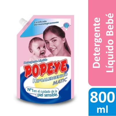 Popeye Detergente Líquido Matic Hipoalergénico Bebé Doypack 800 ml1