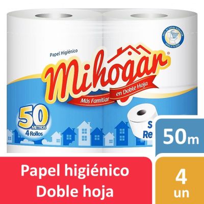 Mi Hogar Papel Higiénico Doble Hoja 50 Metros 4 Rollos