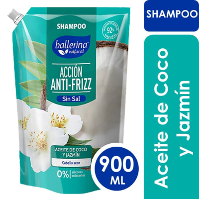 Ballerina Shampoo Sin Sal Aceite de Coco y Jazmín Doypack 900 ml