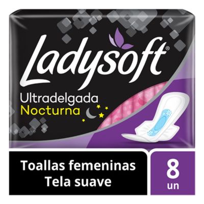 Ladysoft Toalla Higiénica Nocturna Ultradelgada con Alas Tela Suave 8 Un1