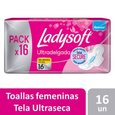 Ladysoft Toalla Higiénica Ultradelgadas Tela Ultraseca con Alas 16 Un1