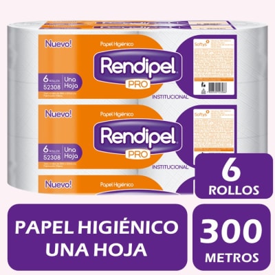 Rendipel Papel Higiénico Jumbo Hoja Simple 300 Metros 6 Rollos