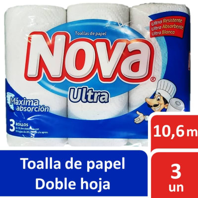 Nova Ultra  Toalla de Papel Doble Hoja 10,6 Metros 3 Rollos1
