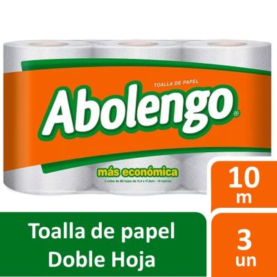 Abolengo Toalla de Papel Doble Hoja 10 Metros 3 Rollos1
