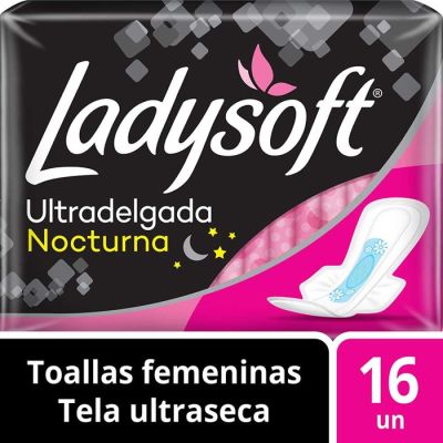 Ladysoft Toalla Higiénica Nocturna Ultradelgada con Alas Tela Ultraseca 16 Un