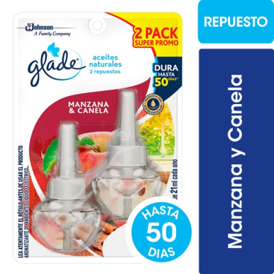 Glade Aromatizante Eléctrico Repuesto Aceite Natural Manzana y Canela 21 ml Pack 2 un