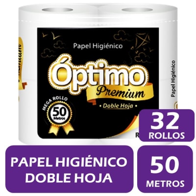 Óptimo Papel Higiénico Doble Hoja Manga 50 Metros 32 Rollos