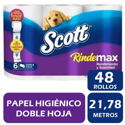Scott Papel Higiénico Doble Hoja Manga 21.78 Metros 48 Rollos