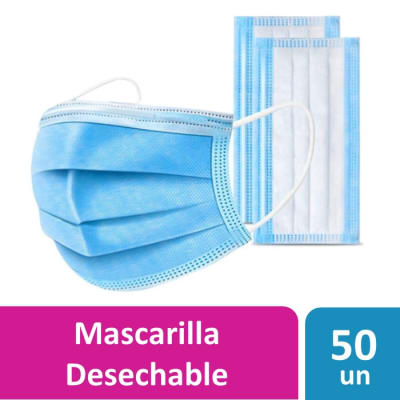 Mascarilla 3 Pliegues Celeste 50 Un
