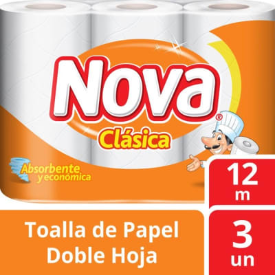 Nova Clásica Toalla de Papel Doble Hoja 12 Metros 3 Rollos