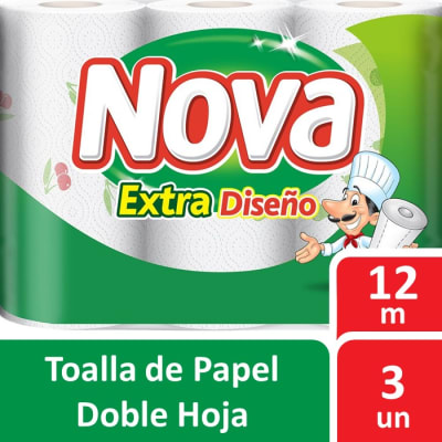 Nova Extra Diseño Toalla de Papel Doble Hoja 12 Metros 3 Rollos1