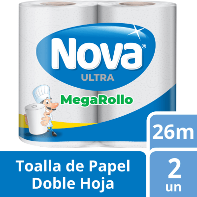 Nova Ultra Mega Rollo Toalla de Papel Doble Hoja 26 Metros 2 Rollos