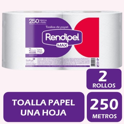 Rendipel Toalla de Papel Jumbo Hoja Simple 250 Metros 2 Rollos1