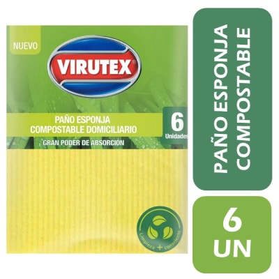 Virutex Paño Esponja Absorbente Compostable 6 Un1