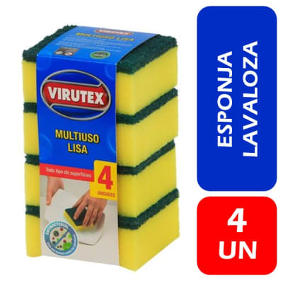 Virutex Esponja Lisa Multiuso Antibacterial Pack 4 Un
