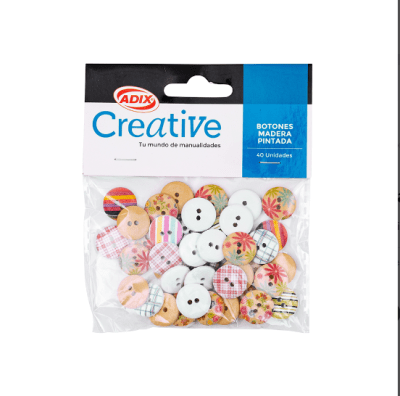 BOTONES DE MADERA PINTADA 40UNID.