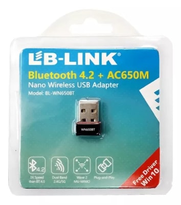 ADAPTADOR USB WIFI 2 EN 1 AC650 DUAL BAND 650MBPS + BLUETOOTH 4.2 / BL-WN650BT