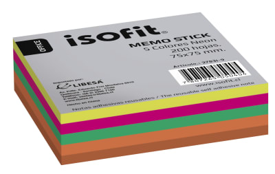 BLOCK MEMO STICK 75X75 5 COL 200 HJS ISOFIT