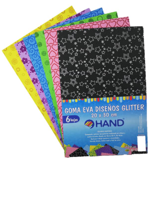 GOMA EVA DISEÑO GLITTER 6 HJS 20x30 CM HAND