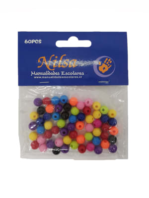 CUENTAS PLAST COL SURT 8mm 60 UN NILSA