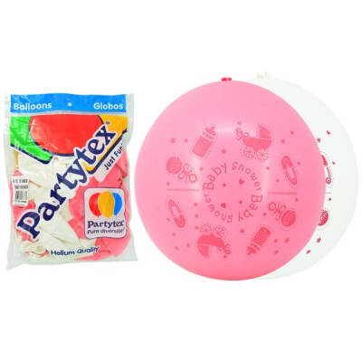 GLOBO 12 PX. IMPR. BABY SHOWER  ROSA/BL X 50