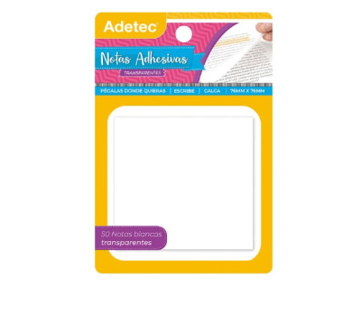 NOTAS ADHESIVAS TRANSPARENTE 76x76mm 50 hjs ADETEC