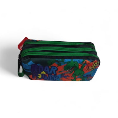 ESTUCHE NIÑO 3 BOLSILLOS DINO