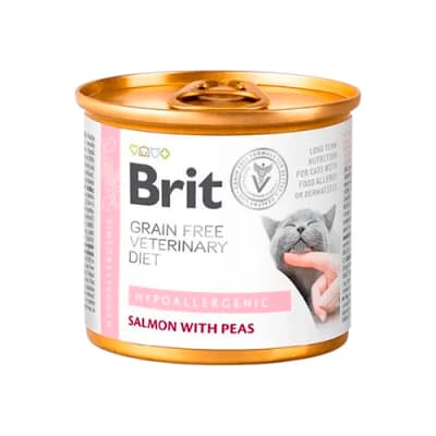 BRIT GRAIN FREE VET DIETS CAT HYPOALLERGENIC SALMON WITH PEAS LATA 200GR1