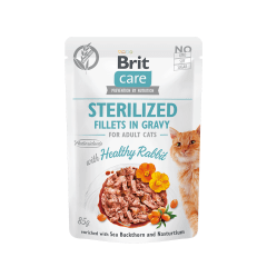 BRIT CAT STERILIZED FILLETS IN GRAVY WITH HEALTHY RABBIT POUCH 85 GR
