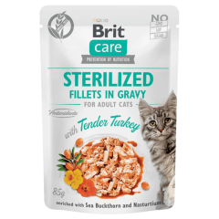 BRIT CAT STERILIZED FILLETS IN GRAVY WITH TENDER TURKEY POUCH 85 GR