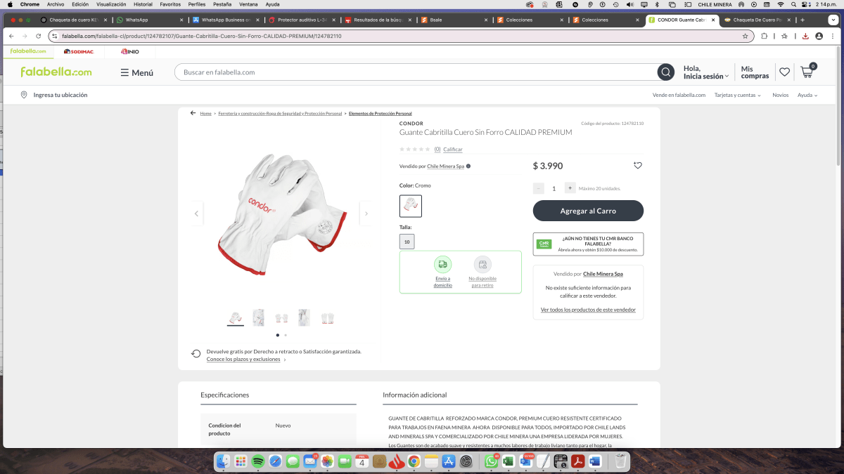 GUANTE CABRITILLA CORTO SIN FORRO TALLA 105