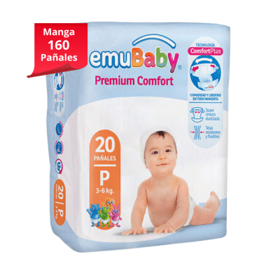 Manga 8 Paq. Emubaby Pañal Premium Comfort Talla P 20 un.