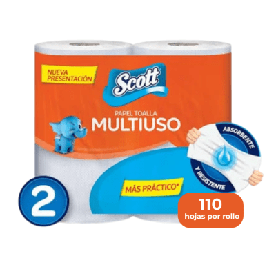 Toalla de papel Scott Multiusos 2 Rollos 110 hojas c/u1