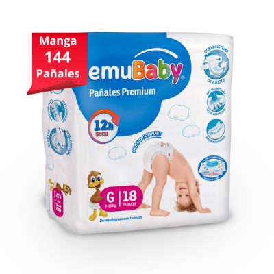 Manga 8 Paq. Emubaby Pañal Súper Premium Talla G 18 un.