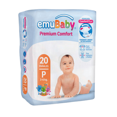 Pañales Emubaby Premium Comfort Talla P 20 un.