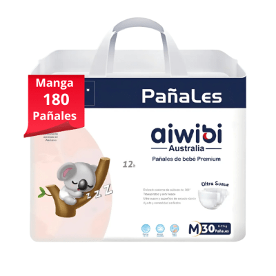 Manga 6 Paq. Aiwibi Pañal Premium Talla M 30 un.