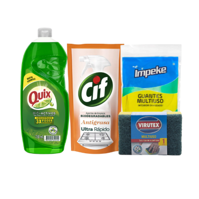 Pack Lavalozas Quix + Cif Antigrasa + Guantes Impeke + Esponja Virutex.1