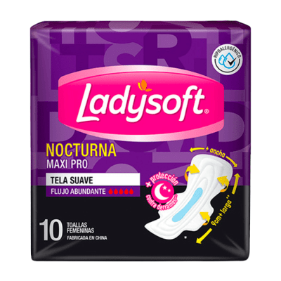 Toalla Higiénica Maxi Pro Ladysoft Tela Suave Con alas 10 un