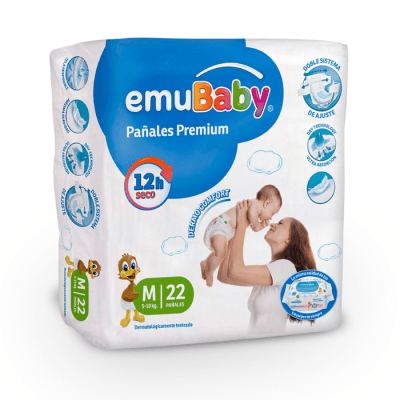 Pañales Emubaby Súper Premium Talla M 22 un.