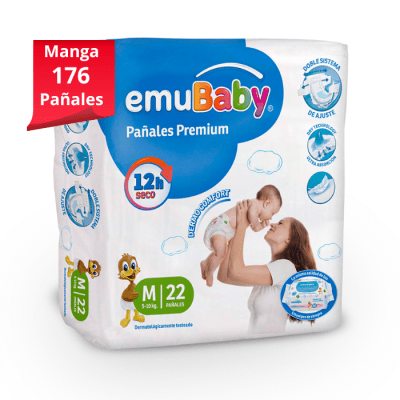 Manga 8 Paq. Emubaby Pañal Súper Premium Talla M 22 un.