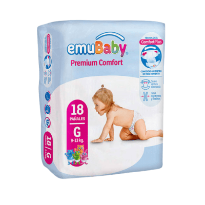 Pañales Emubaby Premium Comfort Talla G 18 un.