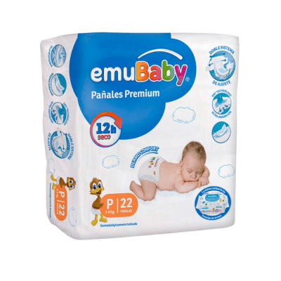 Pañales Emubaby Súper Premium Talla P 22 un.