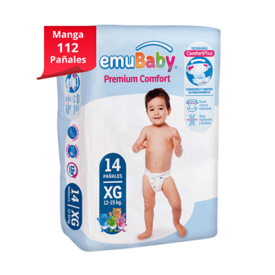Manga 8 Paq. Emubaby Pañal Premium Comfort Talla XG 14 un.