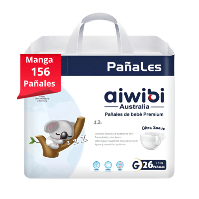 Manga 6 Paq. Aiwibi Pañal Premium Talla G 26 un.