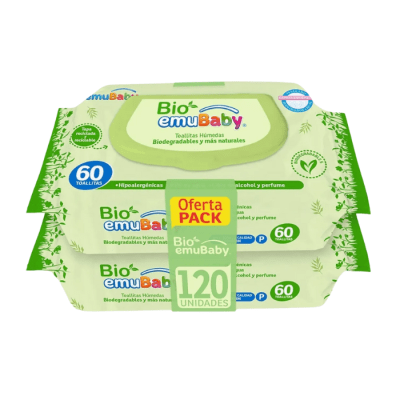 Toallas Húmedos Emubaby Biodegradables 2x60 un